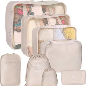 8 Set Packing Cubes for Suitcases, kingdalux Travel Luggage Packing Organizers with Laundry Bag, Compression Storage Shoe Bag, Clothing Underwear Bag, for Man & Women