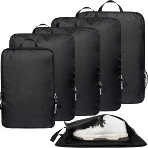 BAGAIL 4 Set/6 Set Ultralight Compression Packing Cubes Packing Organizer for Travel Accessories Luggage Suitcase Backpack(70D 6Set Black)