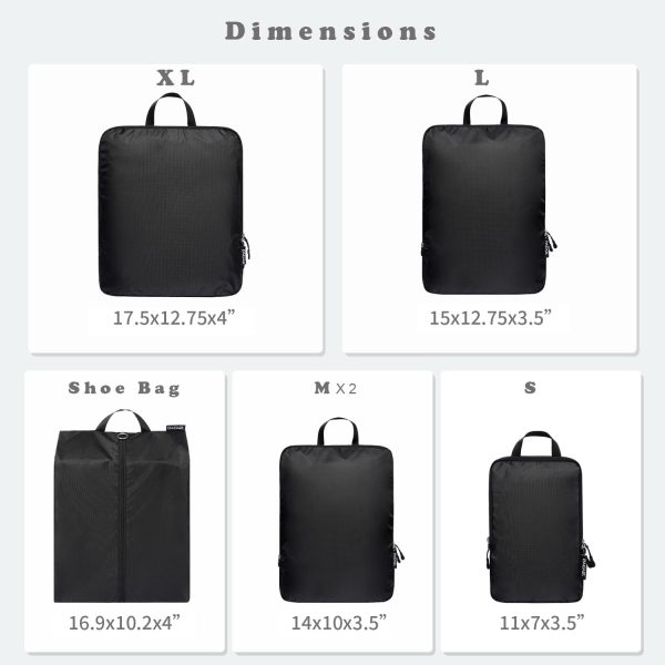 BAGAIL 4 Set/6 Set Ultralight Compression Packing Cubes Packing Organizer for Travel Accessories Luggage Suitcase Backpack(70D 6Set Black) - Image 2