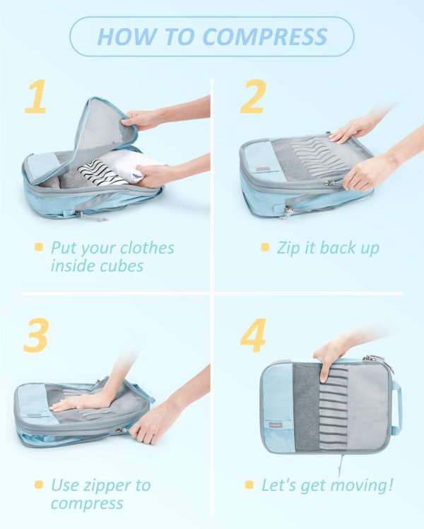 BAGSMART 6 Set/4 Set/2 Set Compression Packing Cubes for Travel, Lightweight Vacation Travel Essentials, Travel Accessories for Suitcase Organizer Bags Set, Durable Luggage Organizer Travel Bags - Image 5